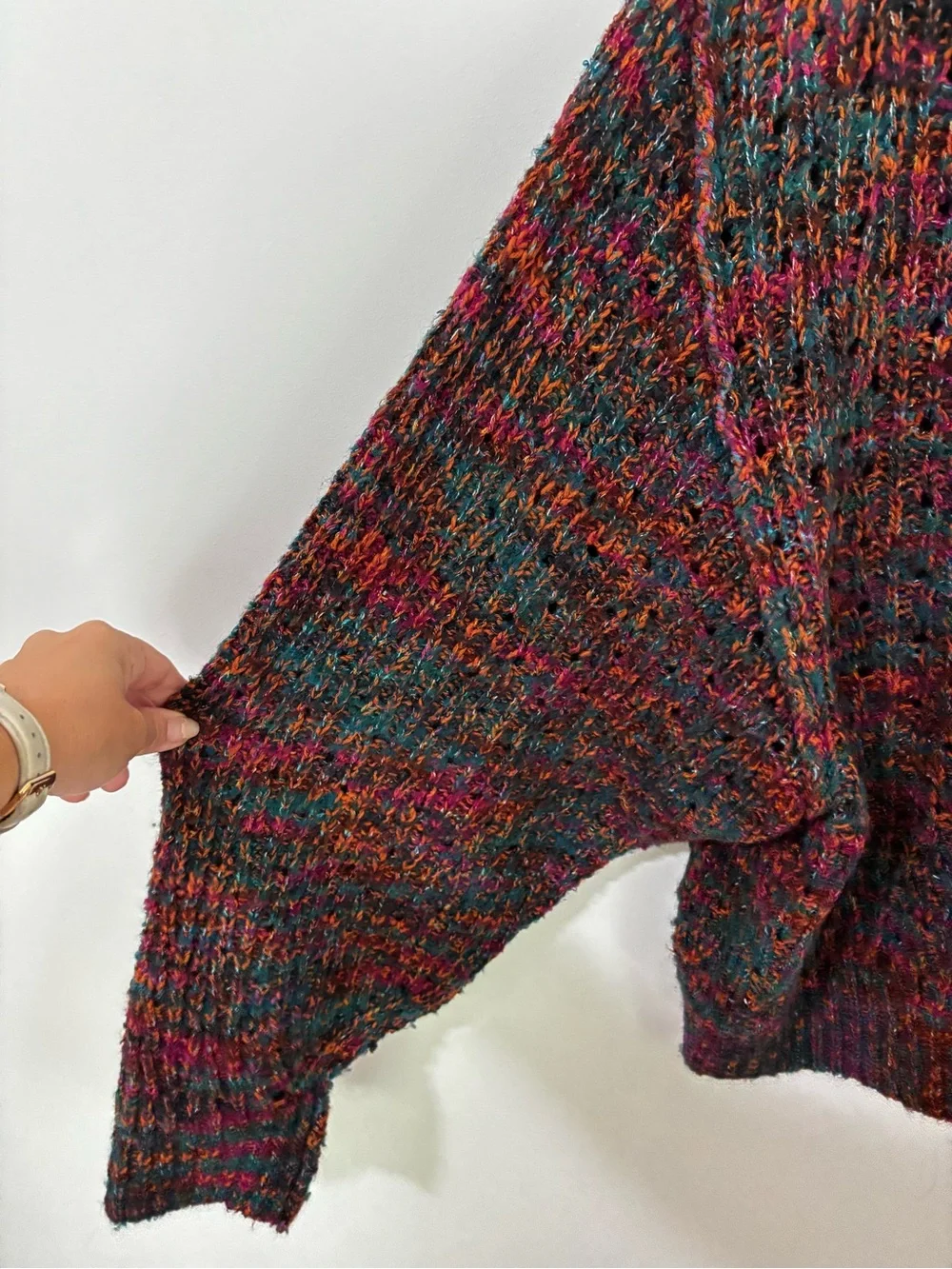 Free People Multicolor Marled Knit Oversized V-Neck Sweater Size Large Boho